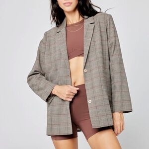 L *Space + Tessa Brooks Academia Preppy Corpcore Plaid Print Nadia Blazer Brown